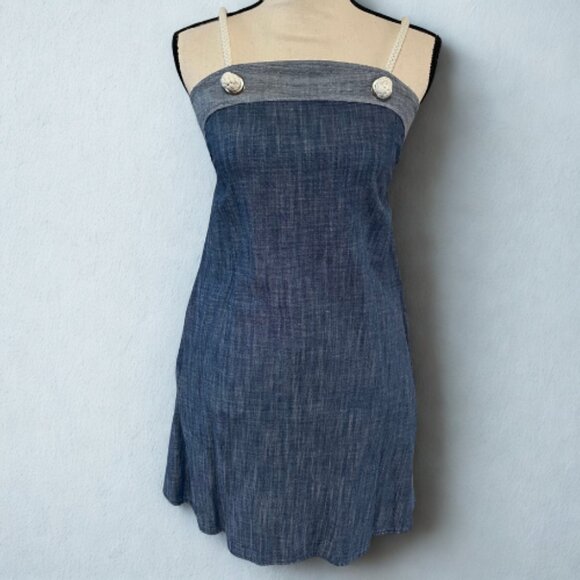 Amadi NWOT Cotton Chambray Mini Dress XS - Rope Strap Grommet Detail - Pockets - Picture 1 of 5